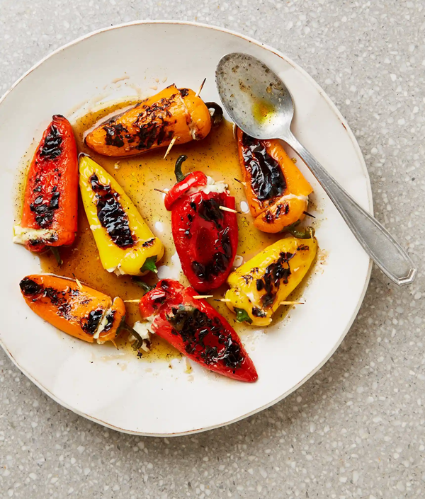 Cheese and onion-stuffed grilled peppers
