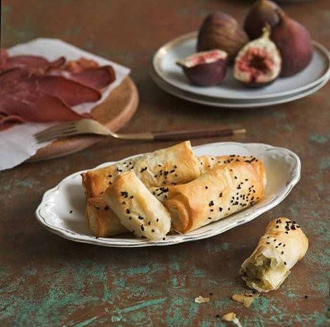 Cheese and potato filo rolls