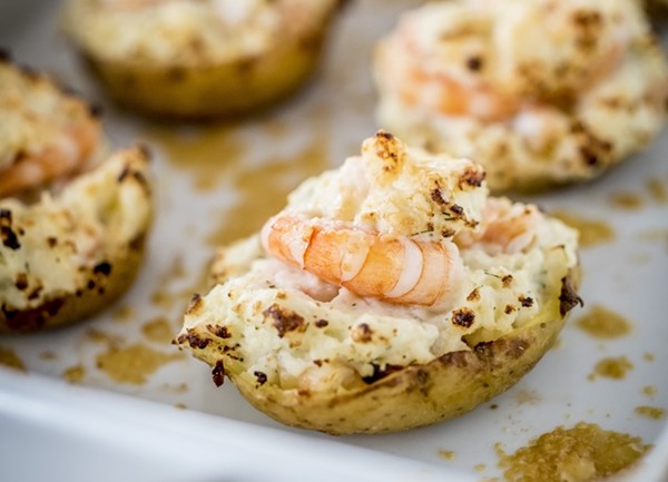 Cheese and prawn jacket potatoes