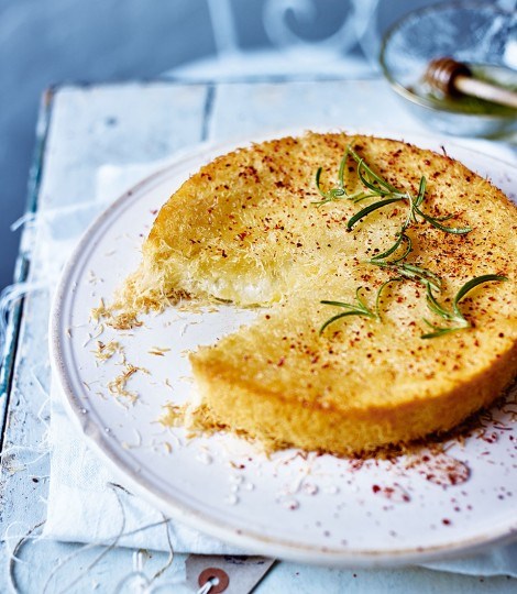 Cheese and rosemary honey kadaif (shredded pastry pie)