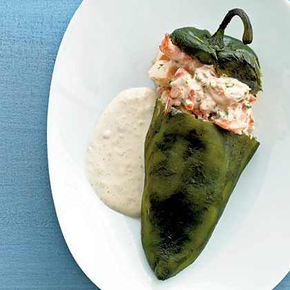 Cheese and shrimp-stuffed poblanos