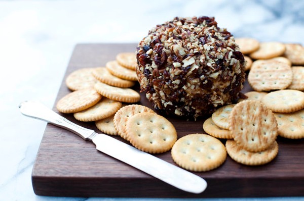 Cheese ball with pecans and dried cranberries