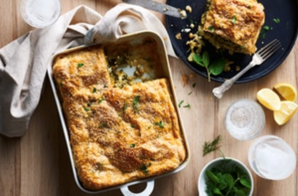 Cheese, chickpea, broccoli and spinach pie