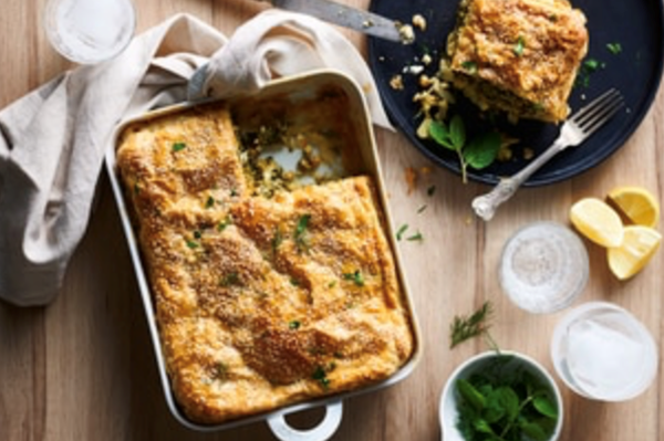 Cheese, chickpea, broccoli and spinach pie