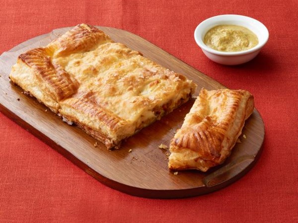 Cheese curds and sausage in puff pastry