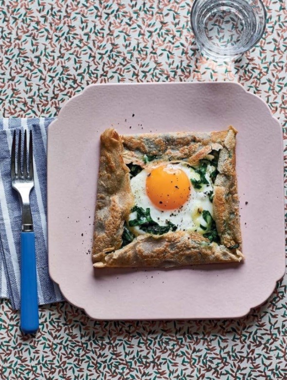 Cheese, egg & spinach buckwheat galettes