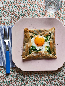 Cheese, egg and spinach buckwheat galettes