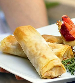 Cheese, herb, and sun-dried tomato phyllo rolls