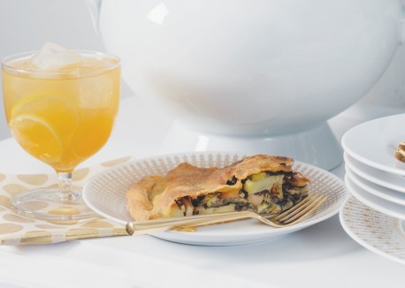 Cheese, mushroom, and Swiss chard torta