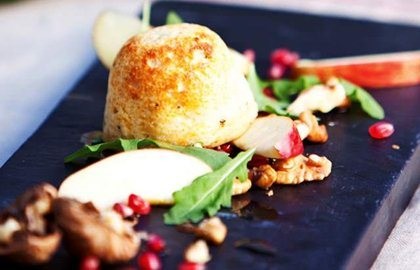 Cheese soufflés with apple, walnut and pomegranate salad