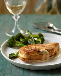 Cheese-stuffed chicken cutlets with mustard sauce