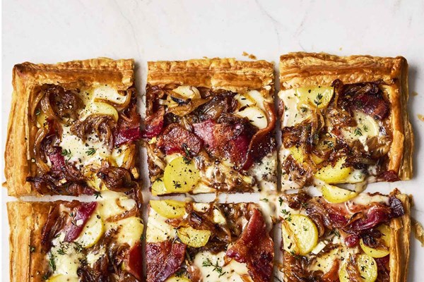 Cheese tarts with bacon and fingerling potatoes