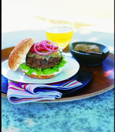 Cheeseburgers in toasted sesame buns
