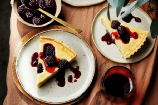 Cheesecake tart with blackberries and almonds [Karena Armstrong]