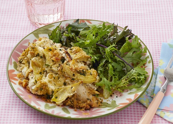 Cheesy artichoke chicken