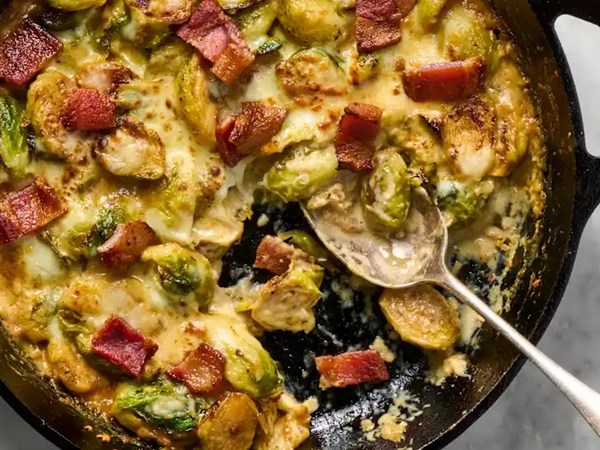 Cheesy bacon Brussels sprouts 