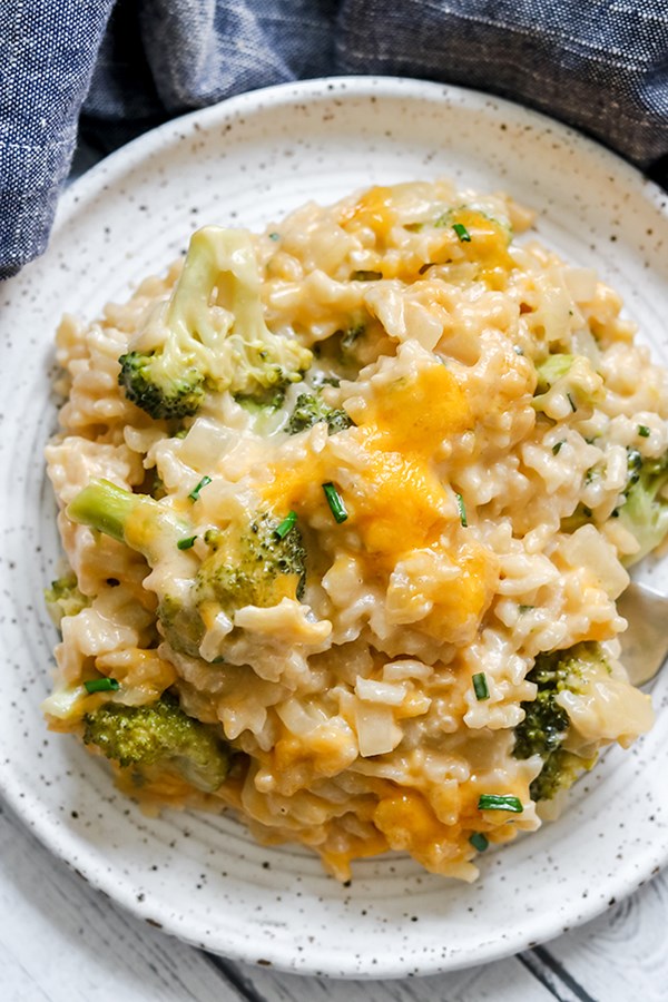 Cheesy baked broccoli and cheddar risotto