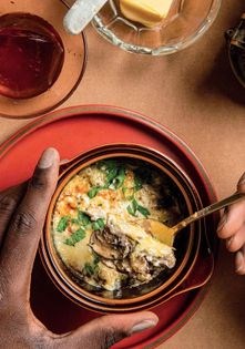 Cheesy baked eggs with mushrooms [Charlotte Greene]