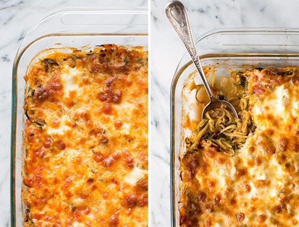 Cheesy baked zucchini noodle casserole