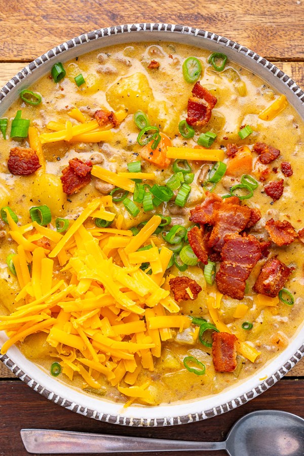 Cheesy beef and potato soup