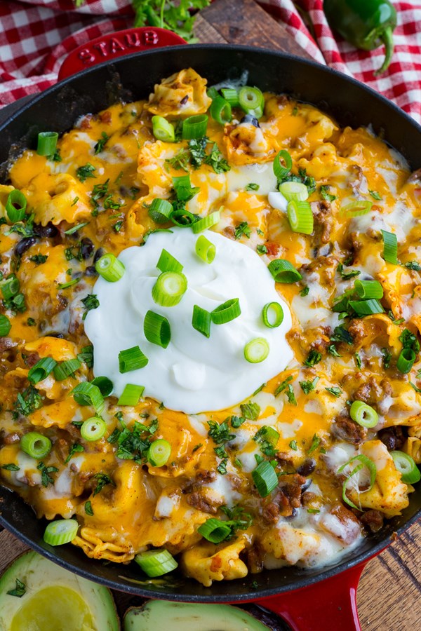 Cheesy beef enchilada tortellini skillet