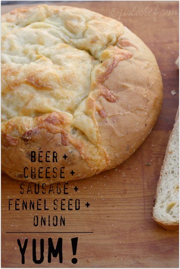 Cheesy beer & sausage bread