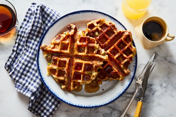 Cheesy bread pudding waffles