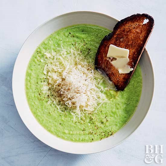 Cheesy broccoli and pea soup