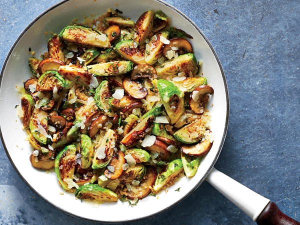 Cheesy Brussels sprouts and mushrooms
