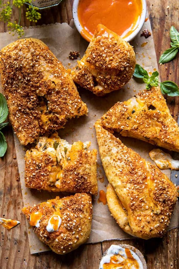 Cheesy Buffalo chicken strombolis