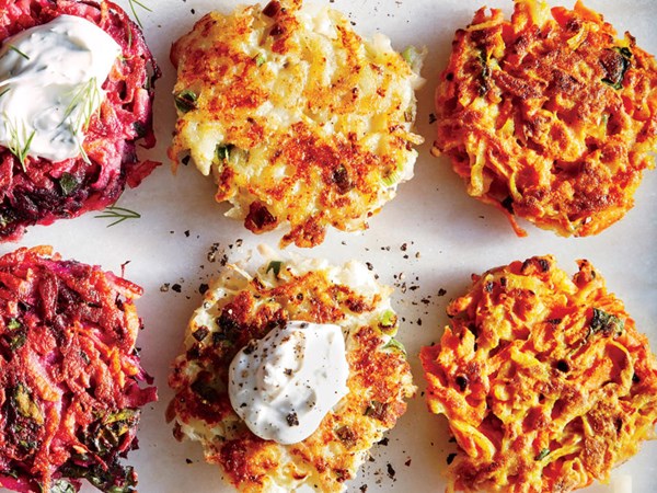 Cheesy cauliflower latkes