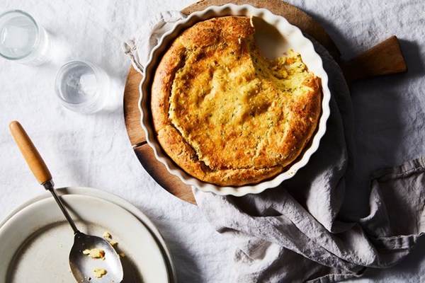 Cheesy chive spoonbread