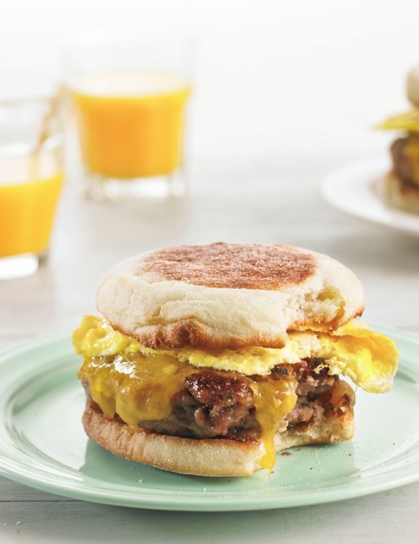 Cheesy egg sandwiches with homemade sausage