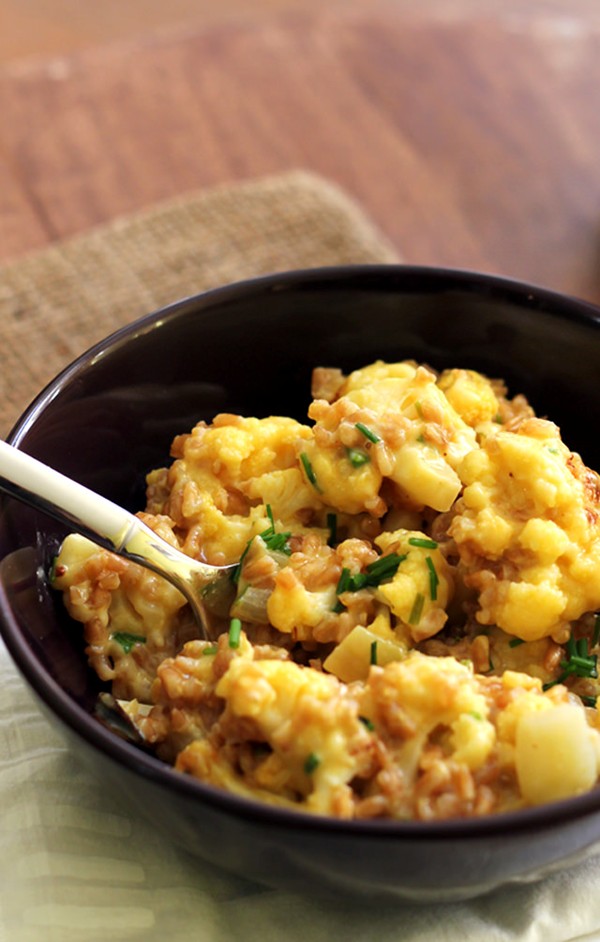 Cheesy farro and cauliflower risotto