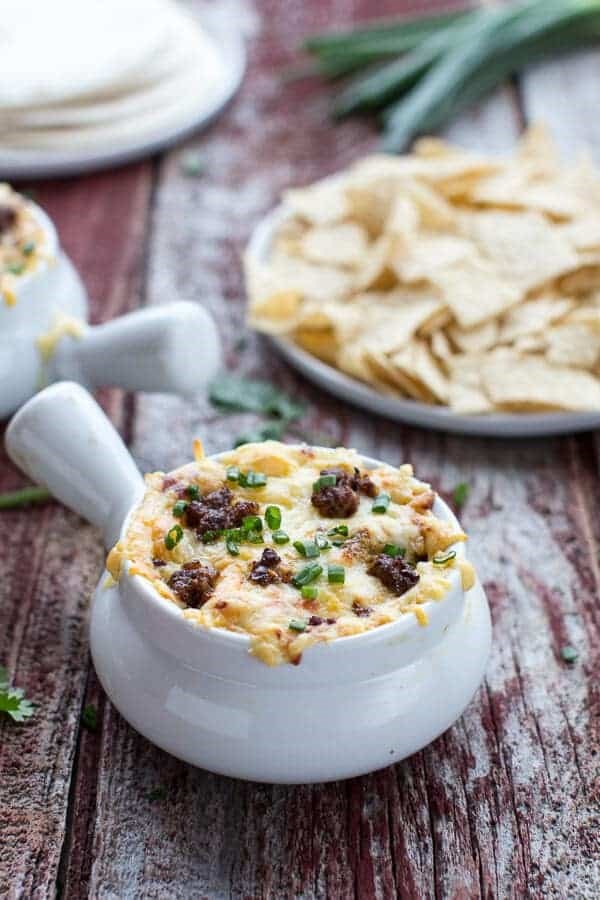 Cheesy Fontina chorizo + caramelized onion and artichoke dip