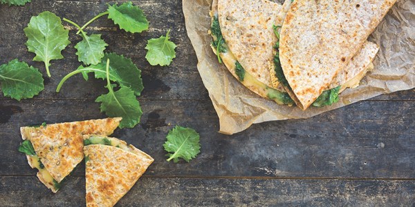 Cheesy greens quesadilla