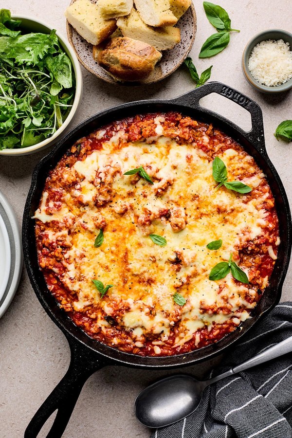 Cheesy ground turkey rice skillet with marinara sauce