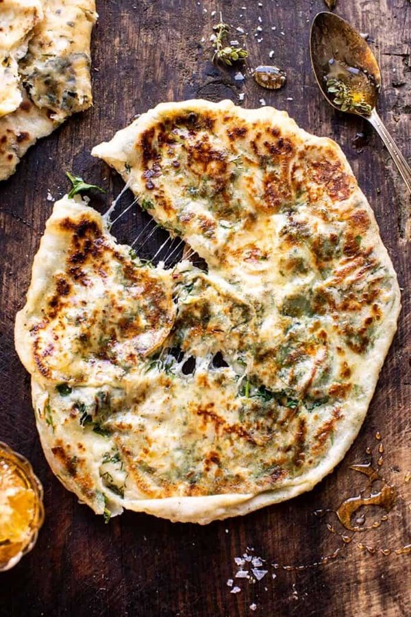 Cheesy herb stuffed naan
