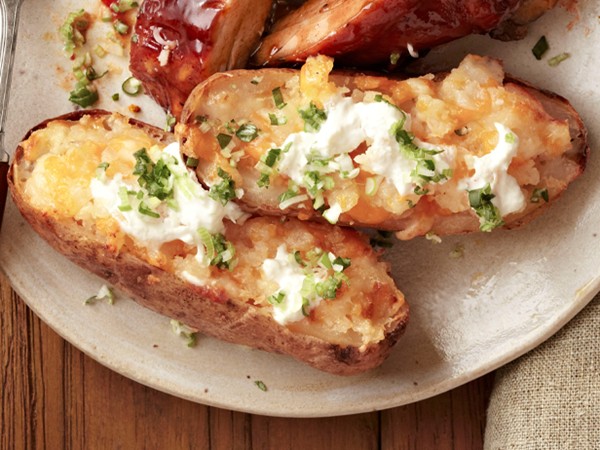 Cheesy horseradish potato skins