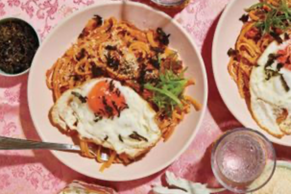 Cheesy kimchi linguine with gochujang butter
