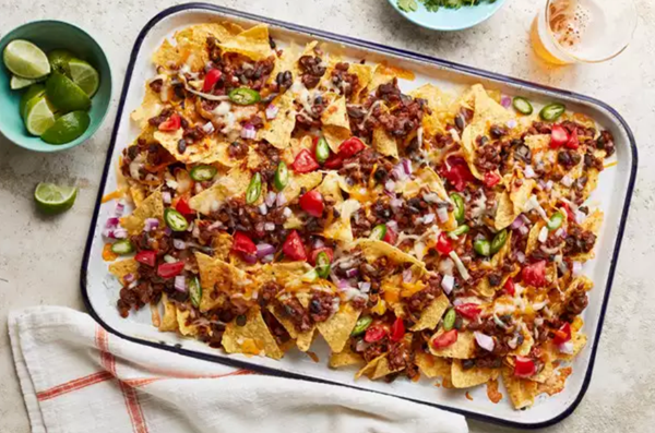 Cheesy lentil-and-black-bean nachos