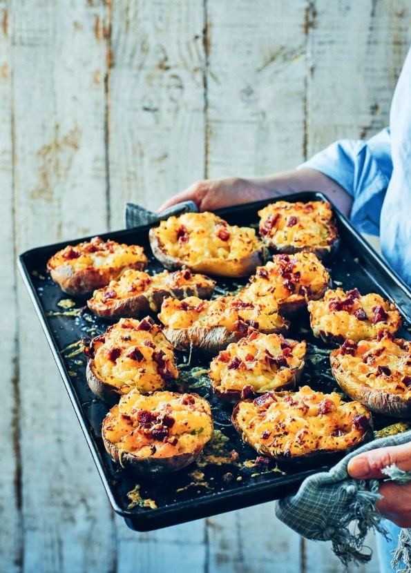 Cheesy loaded potato skins with chorizo