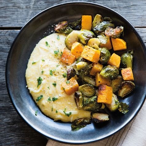 Cheesy polenta with roasted vegetables