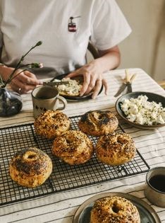 Cheesy potato & shallot bagels