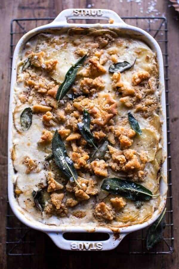 Cheesy potato au gratin with buttery Ritz cracker crumbs