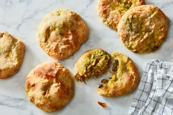 Cheesy potato kulchas with Swiss chard & scallion