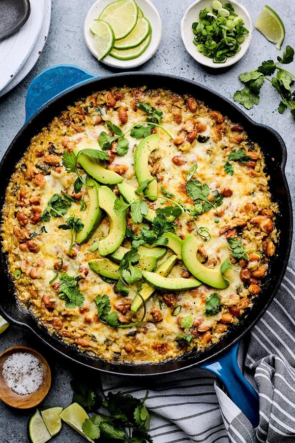 Cheesy rice and bean skillet