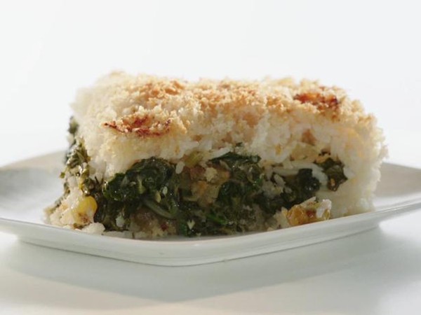Cheesy rice cake stuffed with herbs & greens