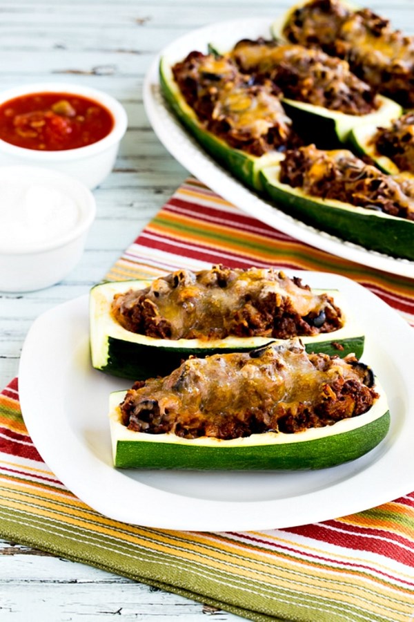 Cheesy salsa beef zucchini boats