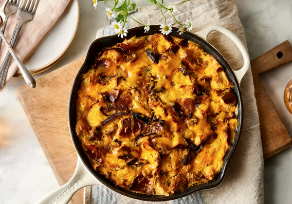 Cheesy sausage & mushroom strata